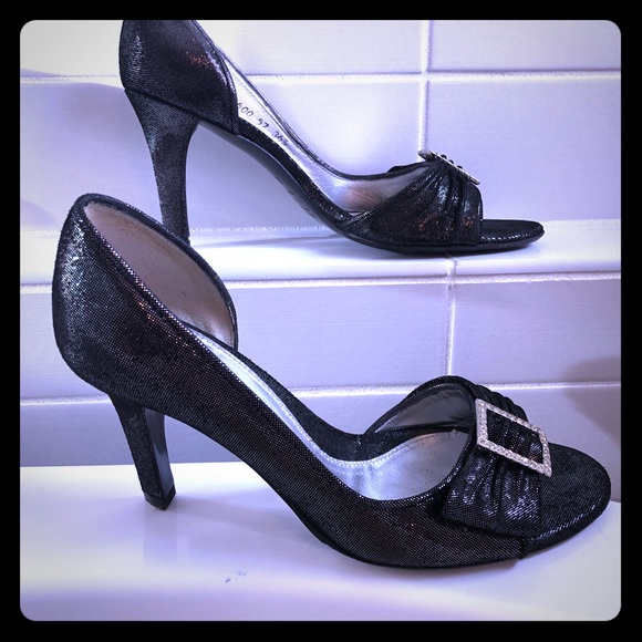 Rafe New York holiday glam peep toe heels with crystal buckle - Picture 1 of 5